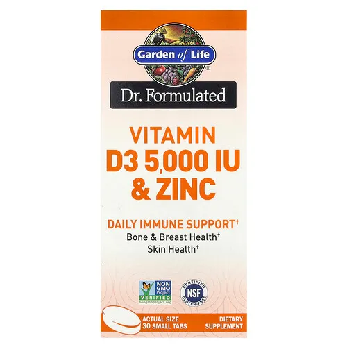 Garden of Life, Vitamina D3 y zinc, 30 comprimidos pequeños