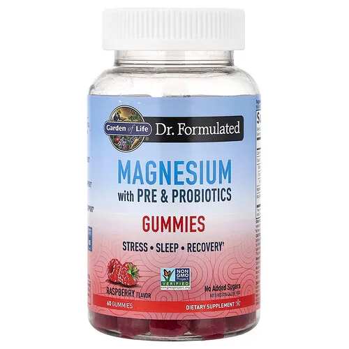 Garden of Life, Gomitas de magnesio con pre- y probióticos, Frambuesa, 60 gomitas