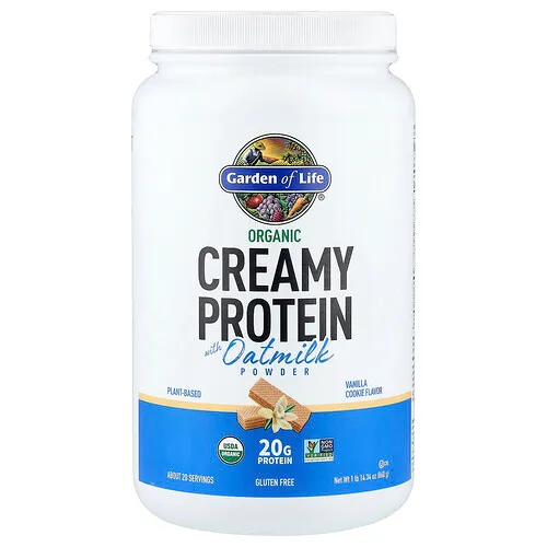Garden of Life, Proteína cremosa orgánica con bebida de avena en polvo, Galleta de vainilla, 860 g (1 lb 14,34 oz)