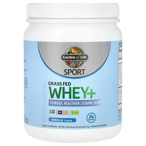 Garden of Life, Sport, Suero de leche de animales alimentados con pasturas, Vainilla, 457,5 g (1 lb 0,14 oz)