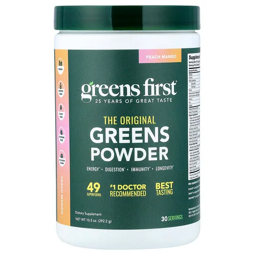 Greens First, Verduras de hoja en polvo, Melocotón y mango, 292,2 g (10,3 oz)