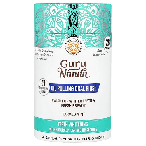 GuruNanda, Enjuague bucal de extracción de aceite, Menta cultivada, 28 sobres, 10 ml (0,33 oz. líq.) cada uno