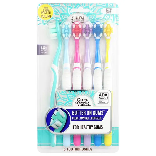 GuruNanda, Paquete múltiple de cepillos de dientes con cerdas, Extrasuave, 6 cepillos dentales