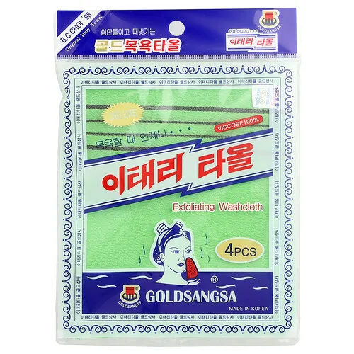 Goldsangsa, Toallita exfoliante, Verde, 4 unidades