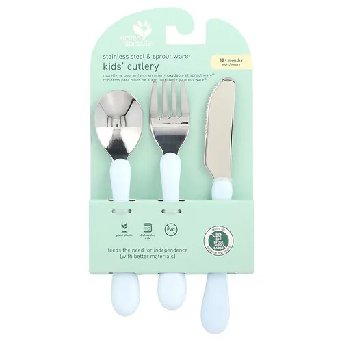Green Sprouts, Stainless Steel & Sprout Ware®, Kid's Cutlery, 12+ Months, Blue, 3 Pieces