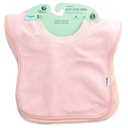 Green Sprouts, Baberos sin cierre Stay-Dry, De 9 a 18 meses, Paquete de 3