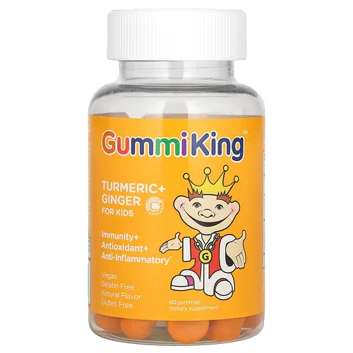 GummiKing, Cúrcuma y jengibre para niños, Inmunidad, antioxidante y antiinflamatorio, Mango, 60 gomitas