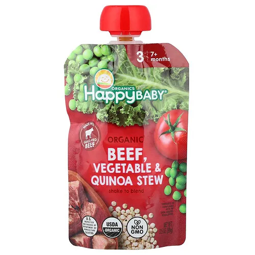 Happy Family Organics, Happy Baby®, Carne de res orgánica, 7 meses en adelante, Estofado de vegetales y quinua, 99 g (3,5 oz)
