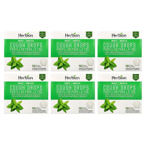 Herbion Naturals, Pastillas para la tos, Menta, 6 paquetes, 18 gotas cada uno