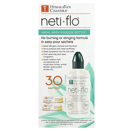 Himalayan Chandra, Enjuague nasal en frasco comprimible con sobres de sal Neti, 2,16 g