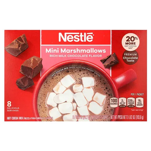 Nestle Hot Cocoa Mix, Minimalvaviscos, Chocolate con leche intenso, 8 sobres, 24,2 g (0,85 oz)