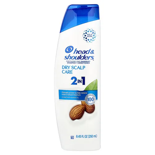Head & Shoulders, Champú y acondicionador 2 en 1, Cuidado del cuero cabelludo seco, Con aceite de almendras, 250 ml (8,45 oz. Líq.)