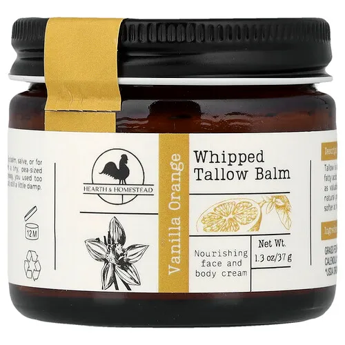Hearth and Homestead, Bálsamo de sebo batido, Vainilla y naranja, 37 g (1,3 oz)