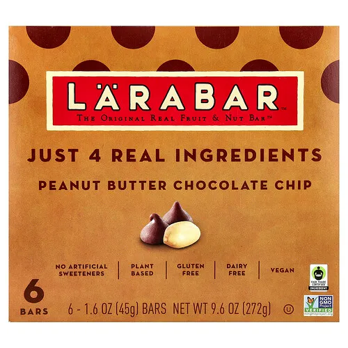 Larabar, Real Fruit & Nut Bar™, Mantequilla de maní y chips de chocolate, 6 barritas, 45 g (1,6 oz) cada una