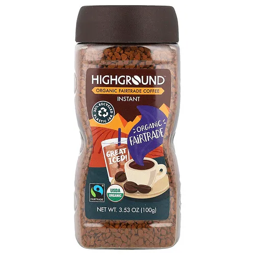 Highground Coffee, Café orgánico instantáneo, medio, 3.53 oz (100 g)