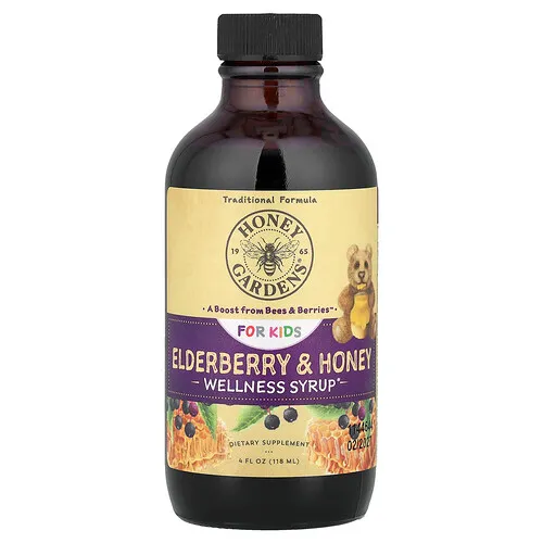Honey Gardens, Para niños, Jarabe de bienestar, Saúco y miel, 118 ml (4 oz. líq.)
