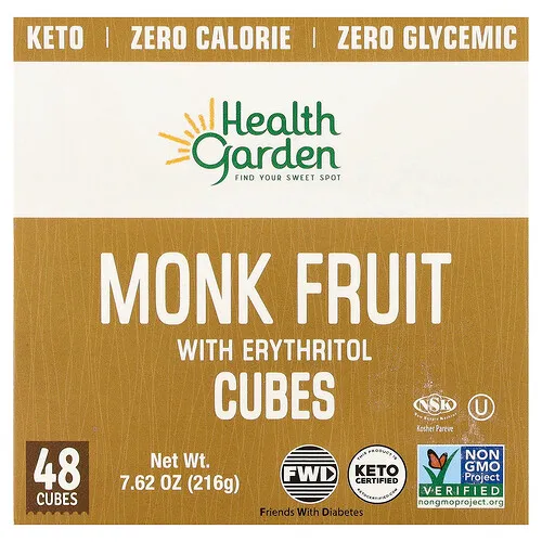Health Garden, Fruto del monje con eritritol en cubos, 48 cubos, 216 g (7,62 oz)