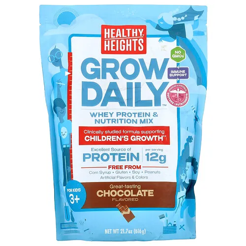 Healthy Heights, Grow Daily™, Mezcla nutricional y de proteína de suero de leche, Para niños de 3 años en adelante, Chocolate, 616 g (21,7 oz)