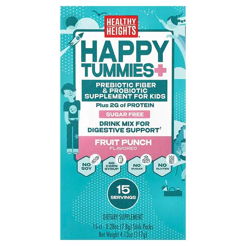 Healthy Heights, Happy Tummies, Mezcla para preparar bebidas de refuerzo digestivo para niños, Ponche de frutas, 15 sobrecitos, 7,8 g (0,28 oz) cada uno