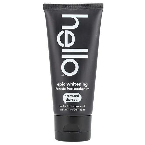 Hello, Epic Whitening, Pasta dental sin fluoruro, Carbón vegetal activado, Menta fresca y aceite de coco, 113 g (4 oz)
