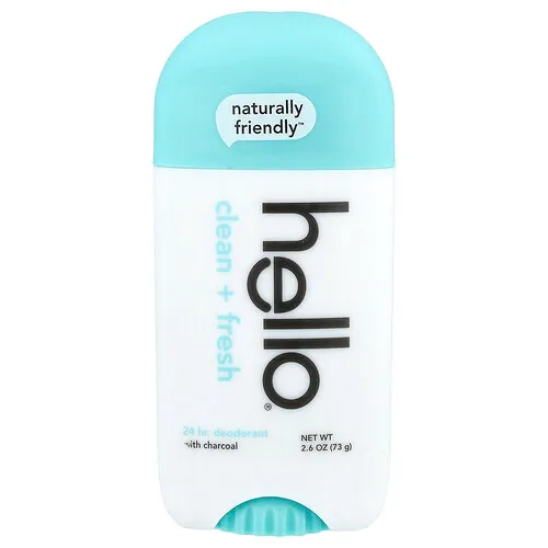 Hello, Desodorante con carbón vegetal 24 horas, Puro y fresco, 73 g (2,6 oz)