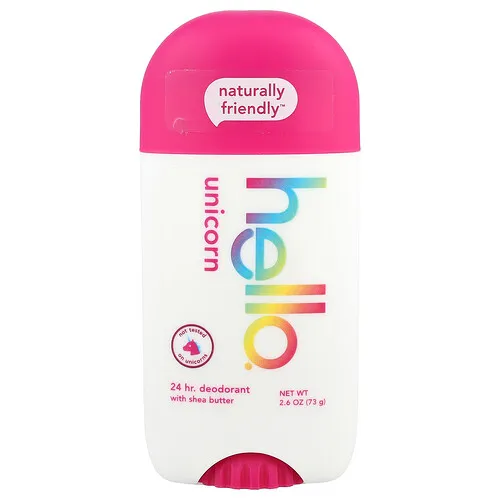 Hello, Desodorante con manteca de karité 24 horas, Unicornio, 73 g (2,6 oz)