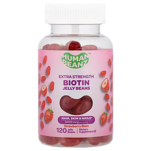 Human Beanz, Gomitas con biotina, Explosión de fresa, 120 gomitas (2500 mcg por gomita)