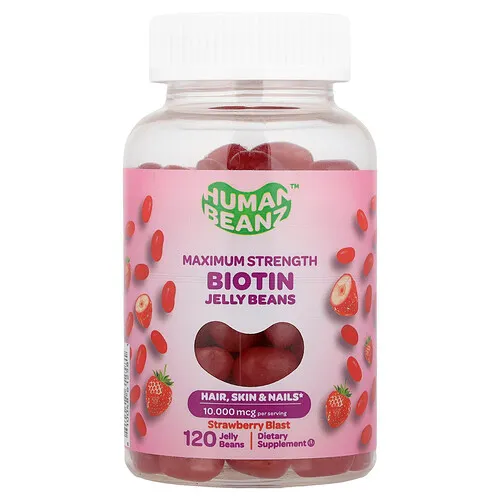 Human Beanz, Gomitas con biotina, Máxima concentración, Explosión de fresa, 120 gomitas (2500 mg por gomita)