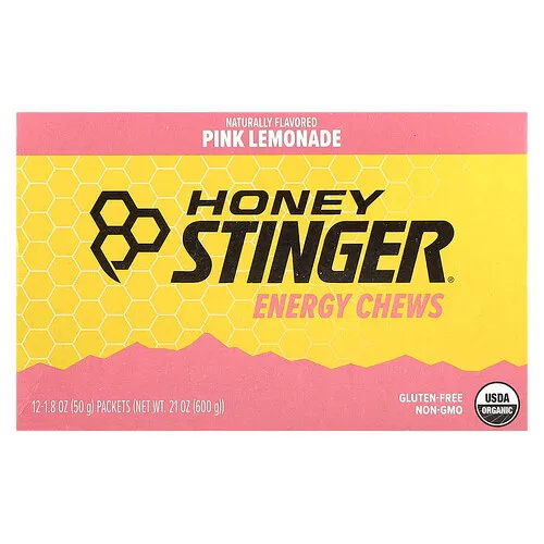 Honey Stinger, Bocadillos masticables energéticos, Limonada rosa, 12 sobres, 50 g (1,8 oz) cada uno