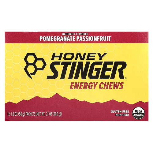 Honey Stinger, Comprimidos masticables energéticos, Granada, Maracuyá, 12 sobres, 50 g (1,8 oz) cada uno