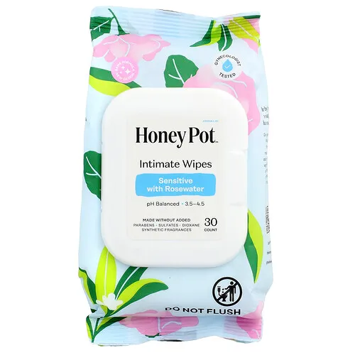 The Honey Pot Company, Toallitas íntimas para la piel sensible Con agua de rosas, 30 unidades