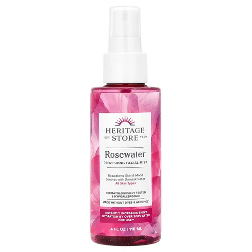 Heritage Store, Agua de rosas, Bruma facial refrescante, Todo tipo de piel, 118 ml (4 oz. líq.)