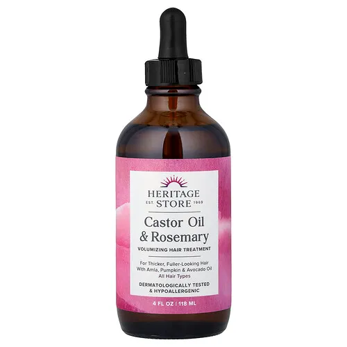 Heritage Store, Aceite de ricino y romero, Tratamiento voluminizador para el cabello, Todo tipo de cabello, 118 ml (4 oz. líq.)