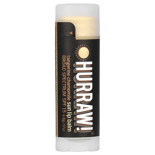 Hurraw! Balm, Bálsamo labial solar, FPS 15, Mandarina y manzanilla, 4,8 g (0,17 oz)