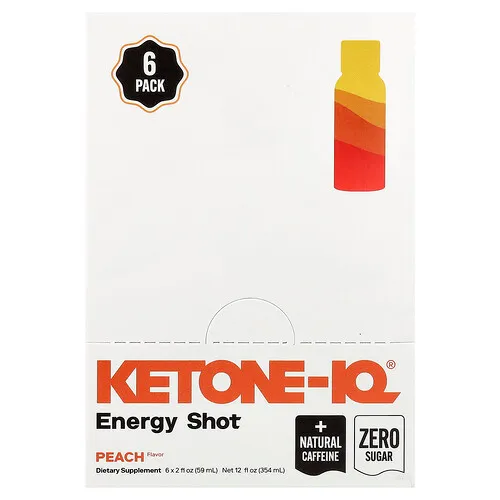 Ketone-IQ, Shot energético, Melocotón, 6 frascos, 59 ml (2 oz. líq.) cada uno