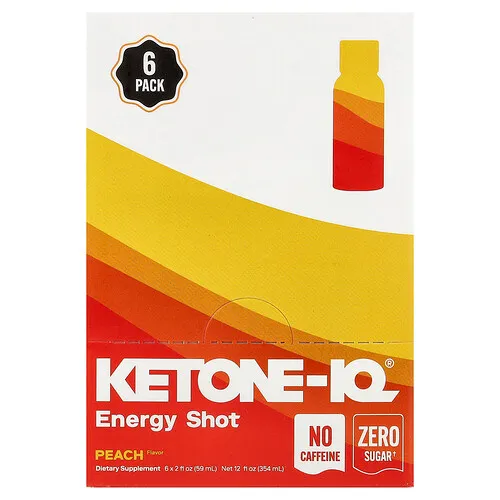 Ketone-IQ, Bebida energética sin cafeína, Melocotón, 6 envases, 59 ml (2 oz. líq.) cada uno