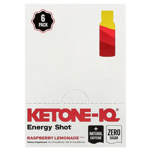 Ketone-IQ, Shot energético, Limonada de frambuesa, 6 envases, 59 ml (2 oz. líq.) cada uno