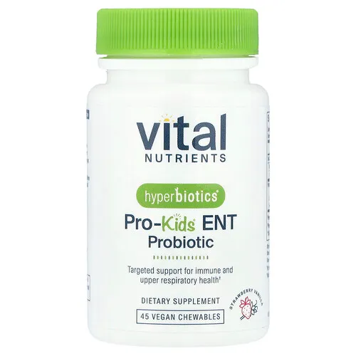 Vital Nutrients, Hyperbiotics®, Pro-Kids® ENT Probiotic, Suplemento probiótico para niños, Fresa y vainilla, 45 comprimidos masticables veganos