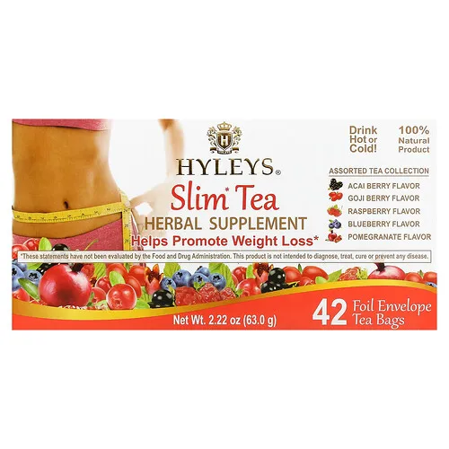 Hyleys Tea, Slim Tea, Colecciones de tés surtidos, 42 bolsitas de té en sobres de aluminio, 63 g (2,22 oz)