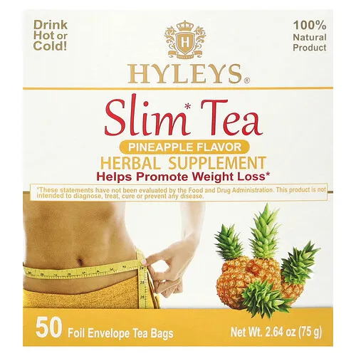 Hyleys Tea, Slim Tea, Piña, 50 bolsitas de té en sobres de aluminio, 75 g (2,64 oz)