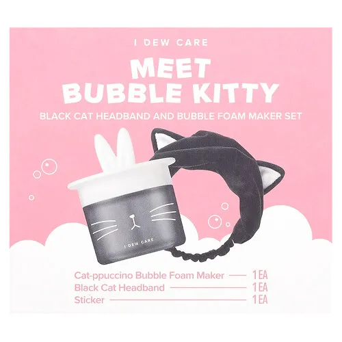 I Dew Care, Conozca a Bubble Kitty, Set para hacer espuma de burbujas y diadema con forma de gato negro, Set de 3 piezas