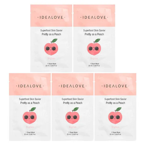 Idealove, Superfood Skin Savior, Pretty as a Peach, 5 mascarillas de belleza, 20 ml (0,68 oz. líq.) cada una