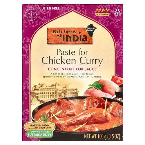 Kitchens of India, Pasta para curry de pollo, Concentrado para salsas, Medio, 100 g (3,5 oz)