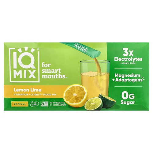 IQBAR, IQMIX®, Mezcla de hidratación, claridad y estado de ánimo, Lima limón, 20 barritas, 8 g (0,28 oz) cada una
