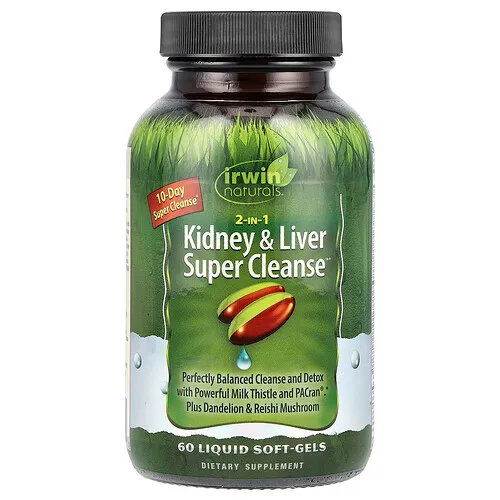 Irwin Naturals, Superlimpiador 2 en 1 para riñones e hígado, 60 cápsulas blandas líquidas