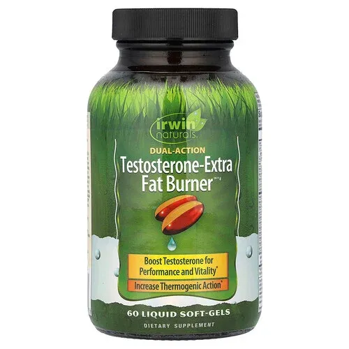 Irwin Naturals, Testosterone-Extra Fat Burner, Suplemento para potenciar la testosterona, 60 cápsulas blandas con contenido líquido