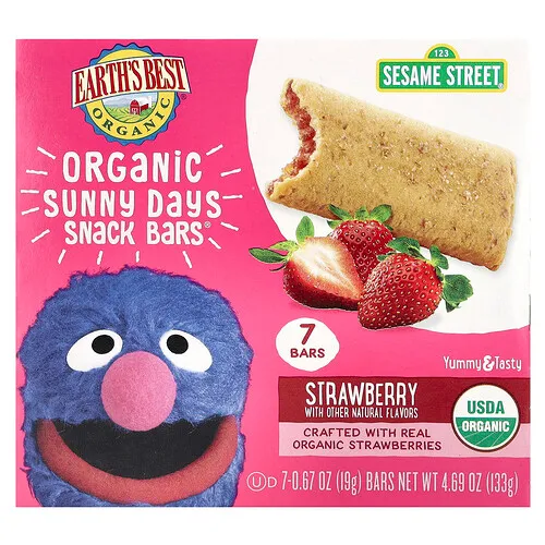 Earth's Best, Sunny Days Snack Bars® orgánica, Para niños de 2 años en adelante, Fresa, 7 barritas, 19 g (0,67 oz) cada una