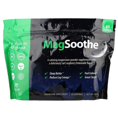 Jigsaw Health, MagSoothe™, Suplemento calmante con magnesio en polvo, Limonada y frambuesa ácida, 60 sobrecitos, 5,5 g cada uno