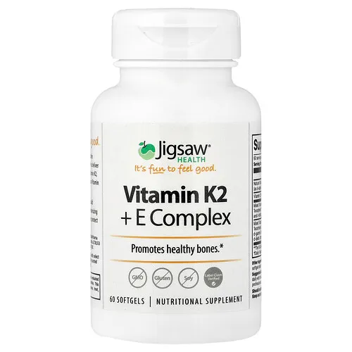 Jigsaw Health, Complejo de vitaminas K2 y E, 60 cápsulas blandas