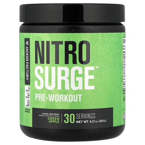 Jacked Factory, Nitro Surge™, Suplemento preentrenamiento, Manzana verde, 2,61 g (9,21 oz)